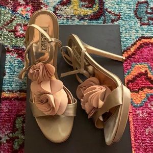 Badgley Mischka satin t-strap embellished shoes